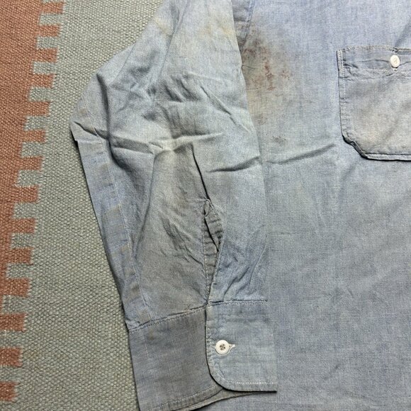 Vintage 1960s chambray work shirt Washington Dee Cee worn stained distressed XL - Picture 3 of 16